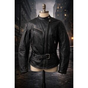 Harley Davidson Womens Black Leather Belted Moto Motorcycle Jacket Medium M